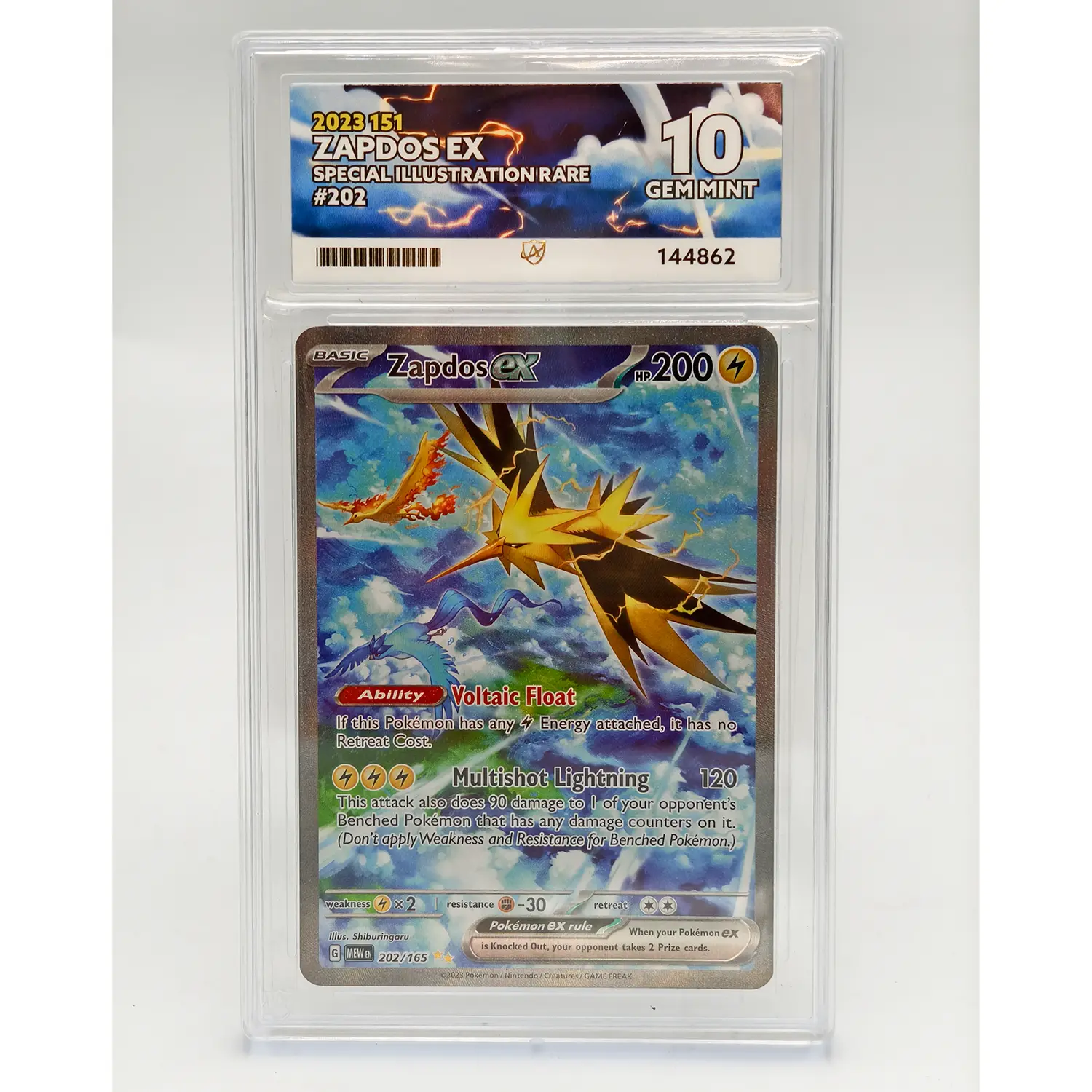 Zapdos EX 202/165 2023 151 Special Illustration Rare Holo ACE Graded 10 Gem Mint